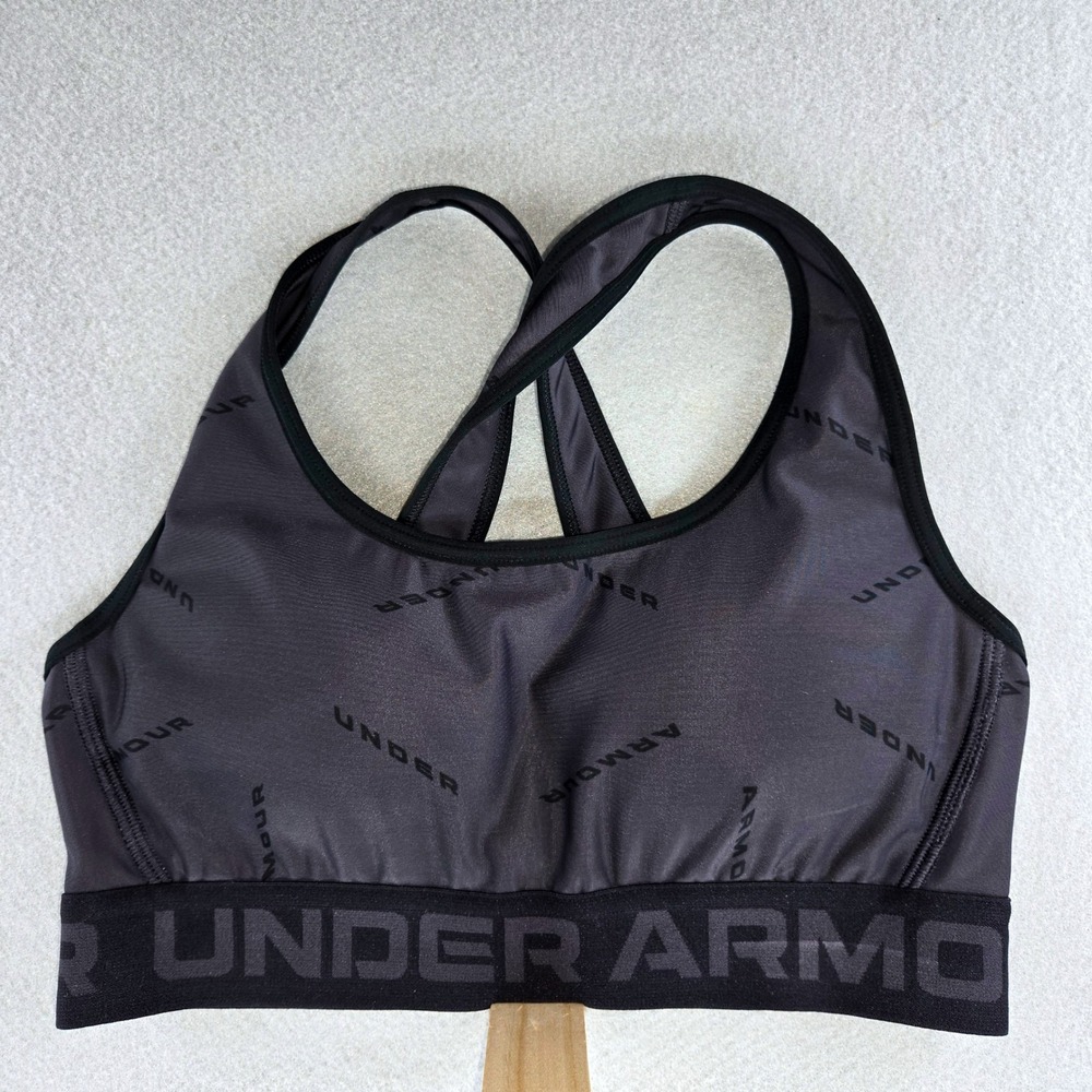 Under Armour Sports Bra Small Black Compression Crossback Athleisure Gym Crop
